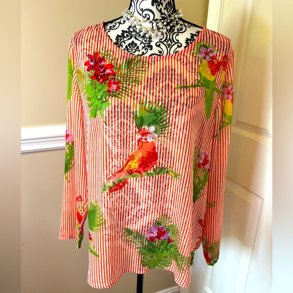 Lemon Way- women’s orange stripe, bird top, size Lg.
